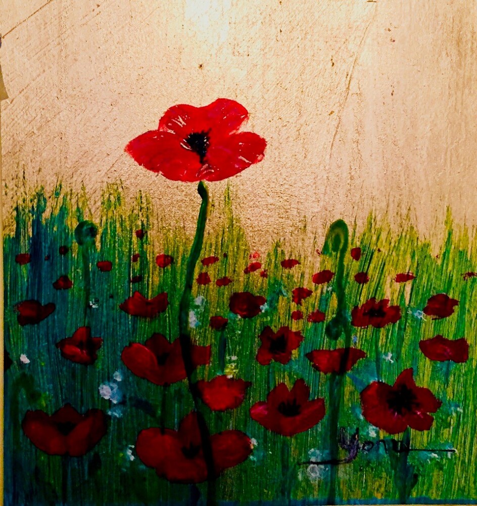 POPPIES 20cm x 20cm. Gold leaf and acrylic.